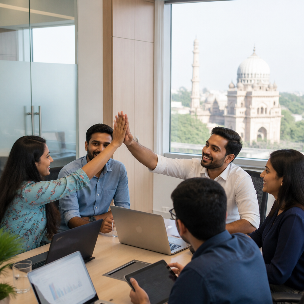 Local Rank Ai team collaborating on internet marketing strategy for Lucknow business - showing professionals analyzing data and planning local SEO campaigns