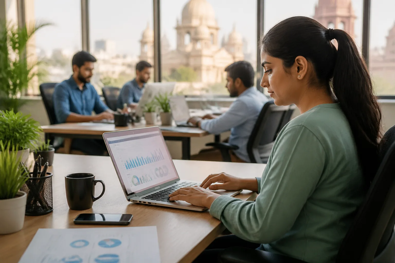 Local Rank Ai specialist managing Bing Ads campaigns for a Lucknow business, showing keyword targeting, bid strategies, and performance analytics on dual monitors