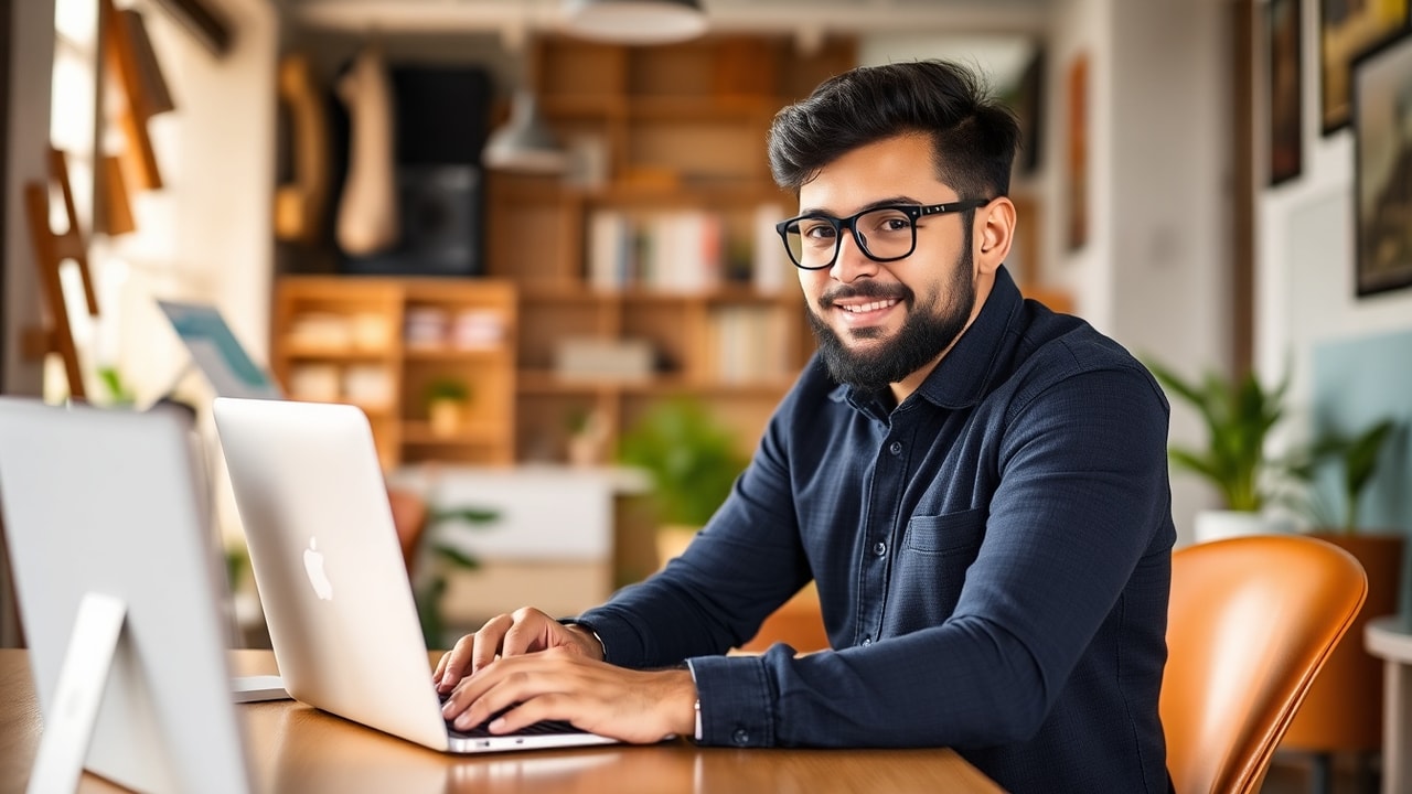 Local Rank Ai specialist designing email newsletter templates for a Lucknow business, showing layout designs, content blocks, and brand elements on a laptop screen