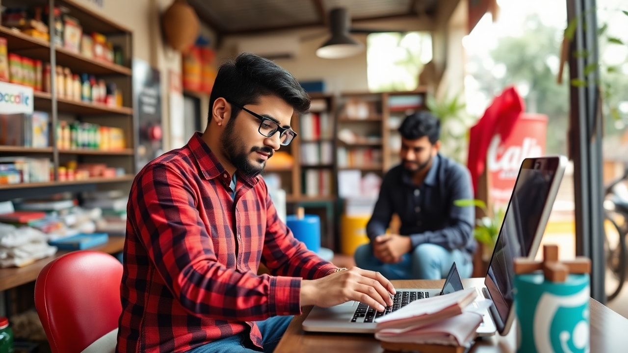 Local Rank Ai specialist optimizing product listings for a Lucknow retail business, showing optimized product titles, compelling descriptions, enhanced product images, and performance analytics dashboard on a laptop screen