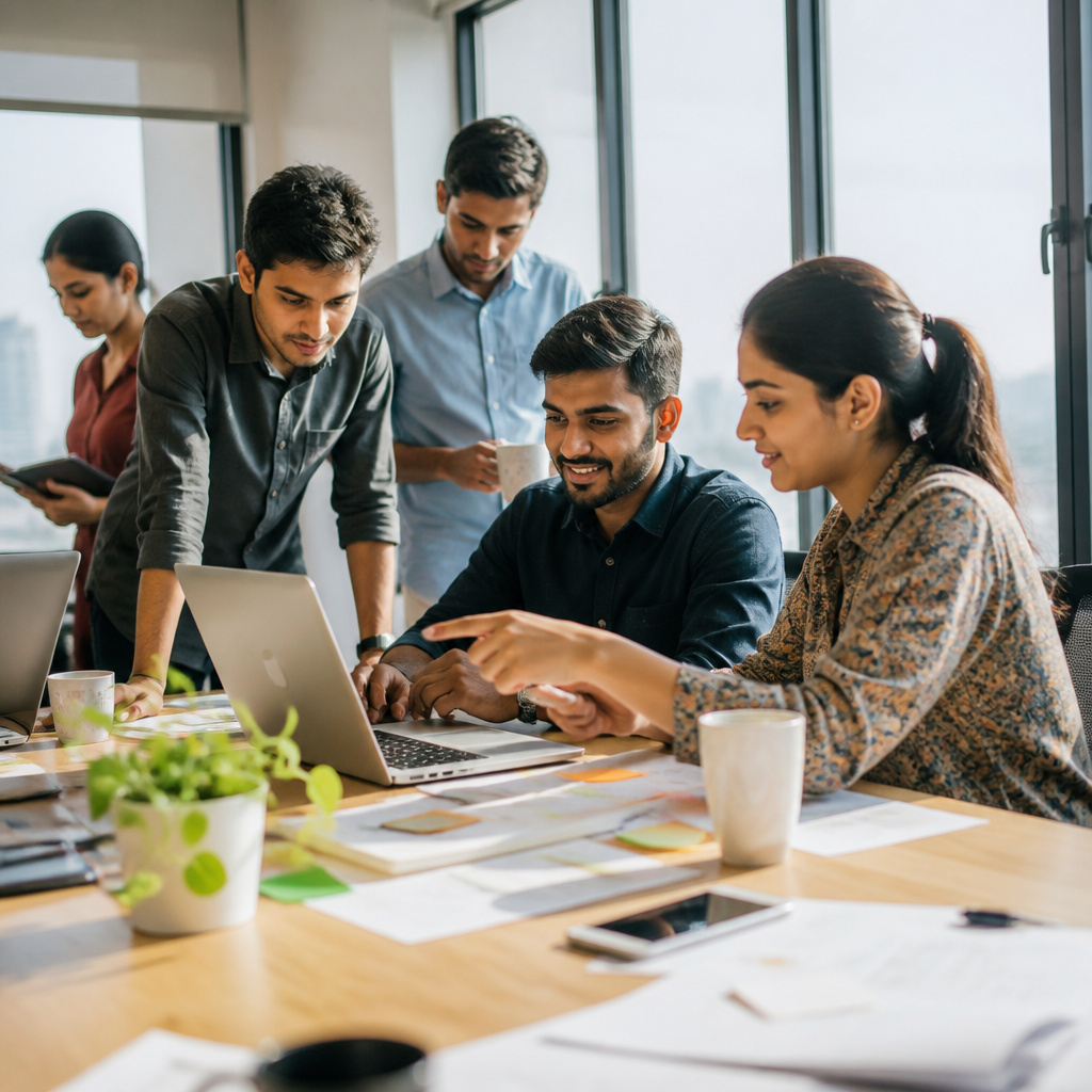 Local Rank Ai specialist creating an SEO content strategy for a business in Lucknow, showing content calendar, topic briefs, and keyword research data on dual monitors