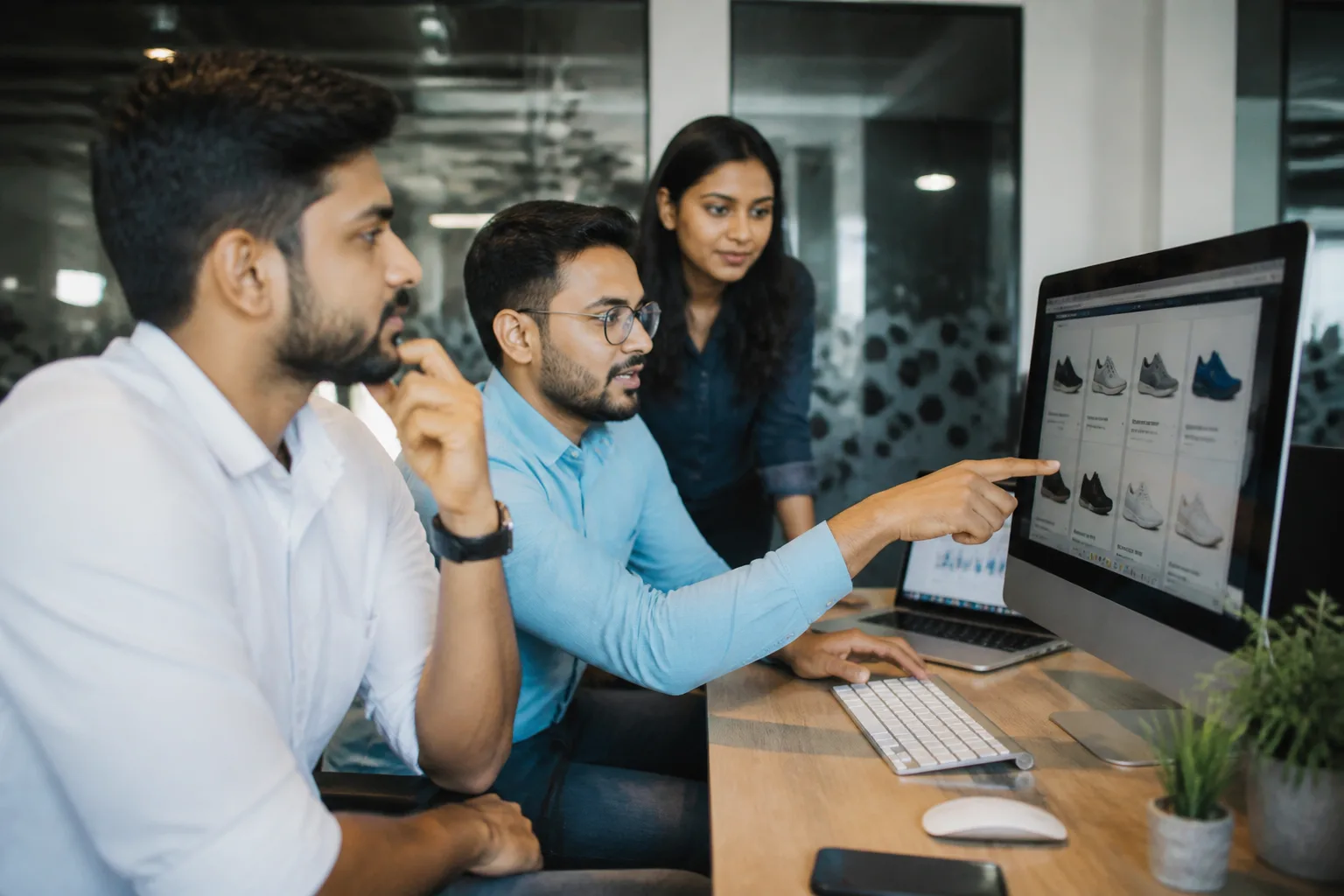 Local Rank Ai specialist configuring Google Shopping campaigns for a Lucknow electronics store, showing product feed optimization, bid adjustments, and performance reporting on dual monitors